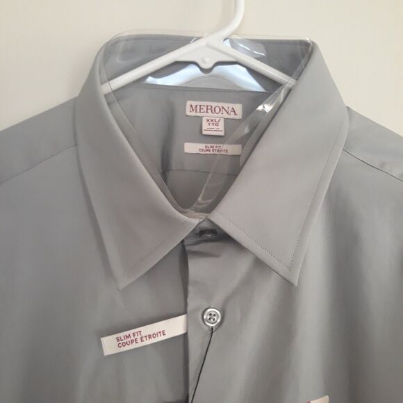 MERONA Button Up Slim Fit Shirt Men Gray XXL Gray Long Sleeve NWT - Picture 3 of 12
